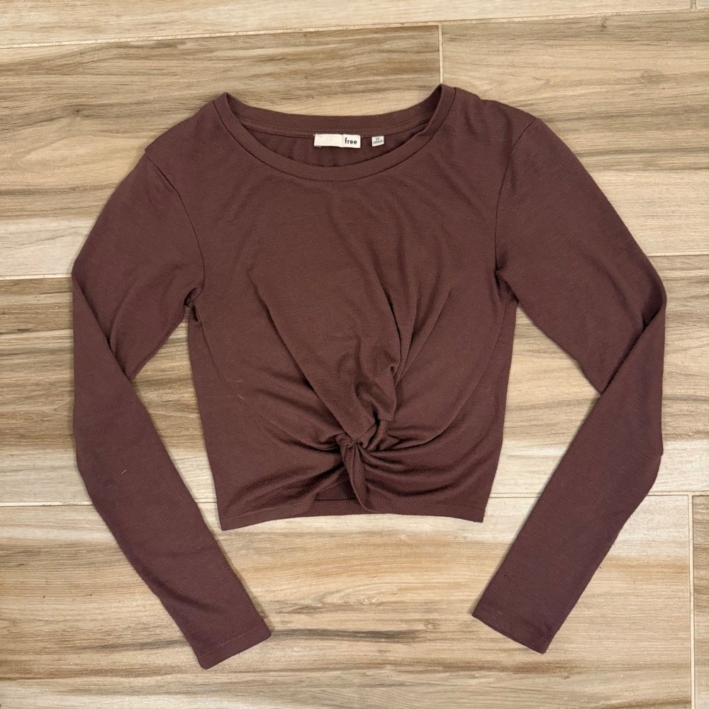 Wilfred Free Aritzia Twist Front Crop Top Long Sleeve Brown XS RPS7-10108-47